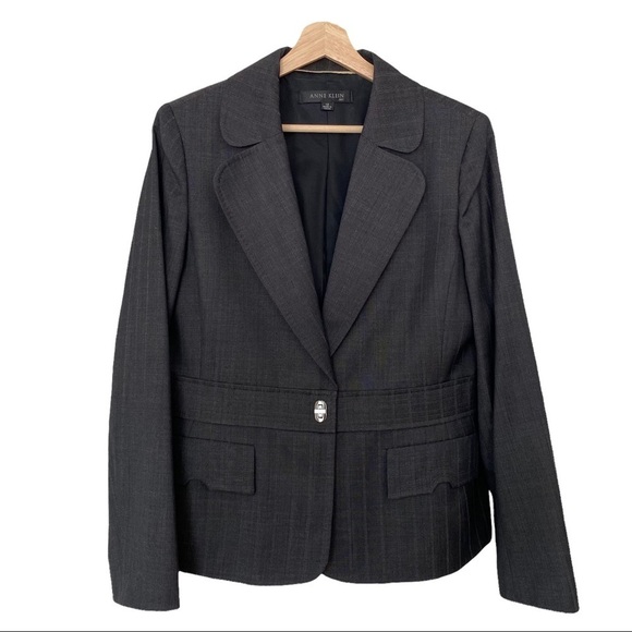 Anne Klein Black Plaid Career Blazer Jacket Women's 12 Toggle Closure